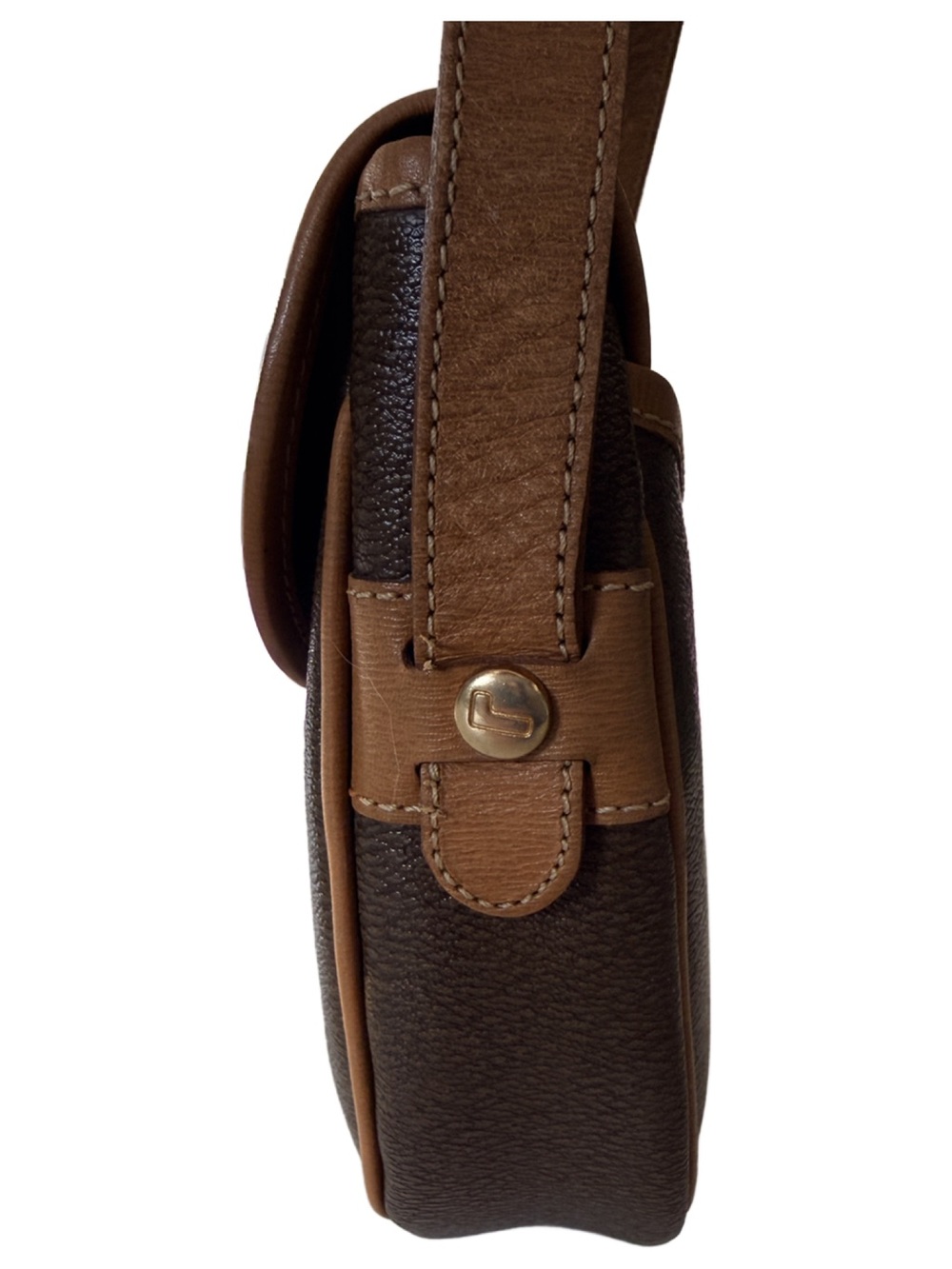 Vintage Lancel Brown & Tan Leather Crossbody Saddle Bag | Made in France - Picture 10 of 16